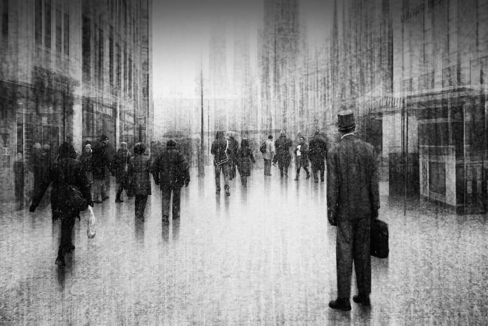 Urban Solitude in Rain by Roswitha Schleicher-Schwarz — canvas wall art