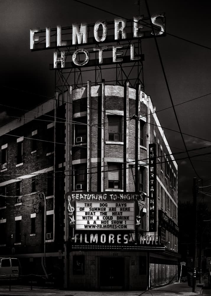 Filmores Hotel At Night by The Learning Curve Photography — canvas wall art