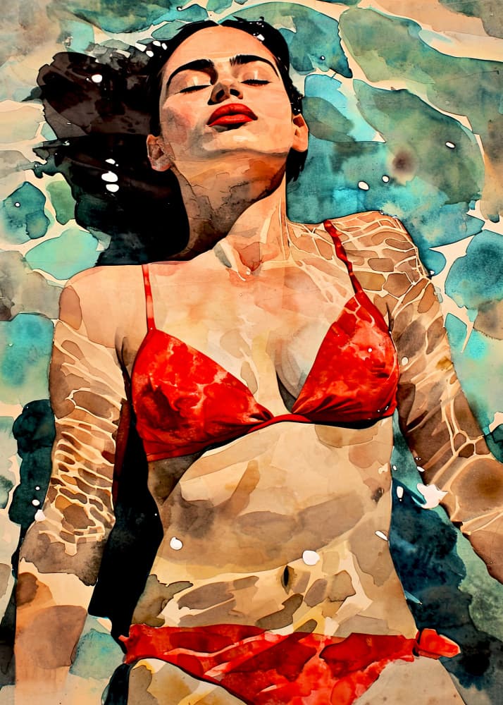 Red Bikini Serenity by Justyna Jaszke — canvas wall art