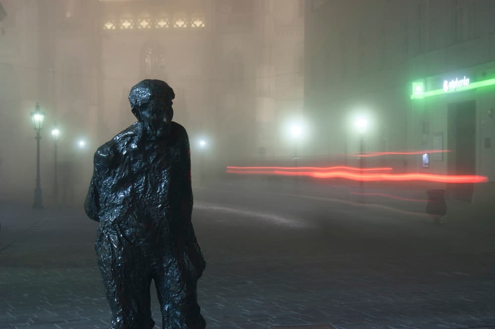 Statue In Foggy Night by Peter Hrabinsky — canvas wall art