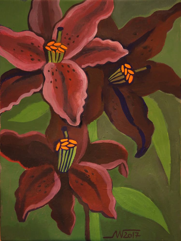 Deep Red Lilies by Marina Gorkaeva — canvas wall art