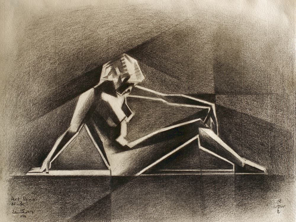Pensive Cubist Nude by Corné Akkers — canvas wall art