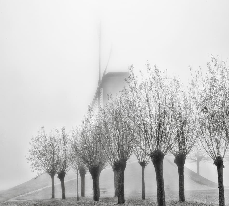 Misty Morning Windmill by Yvette Depaepe — canvas wall art