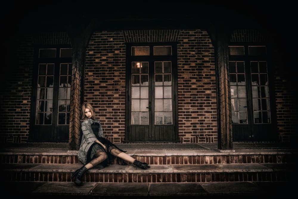 Mysterious Woman on Steps by KOIKI — canvas wall art