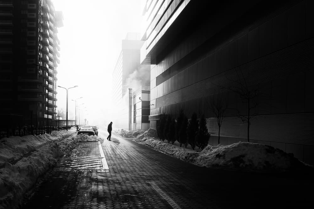 Solitary Winter Street by Marius Cinteza — canvas wall art
