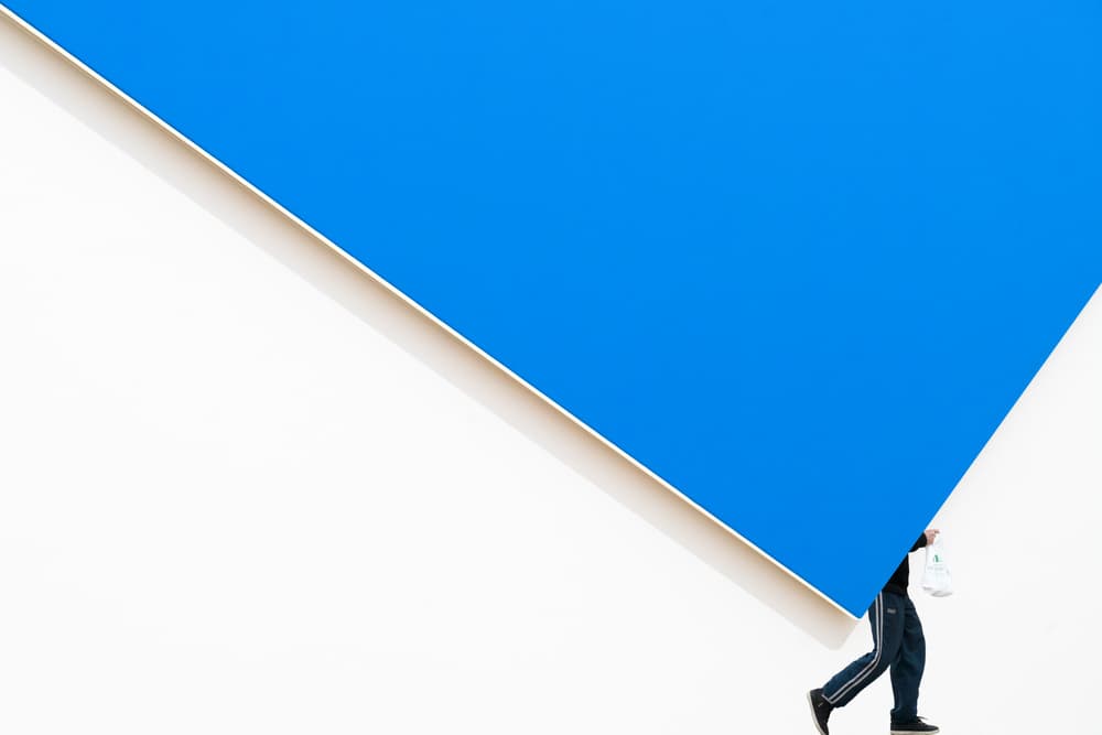 Geometric Blue Walk by Luc Vangindertael (laGrange) — canvas wall art