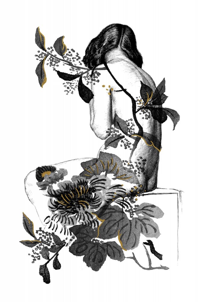 Golden Floral Woman by Marja van den Hurk — canvas wall art