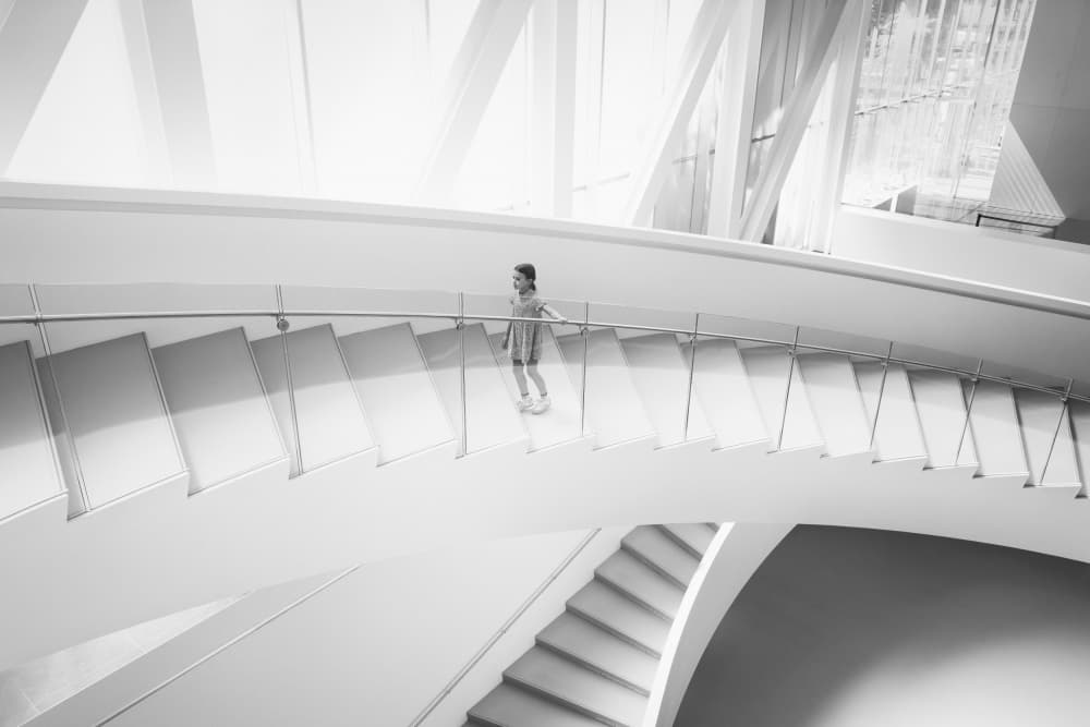 Girl on Modern Stairs by Michel Groleau — canvas wall art