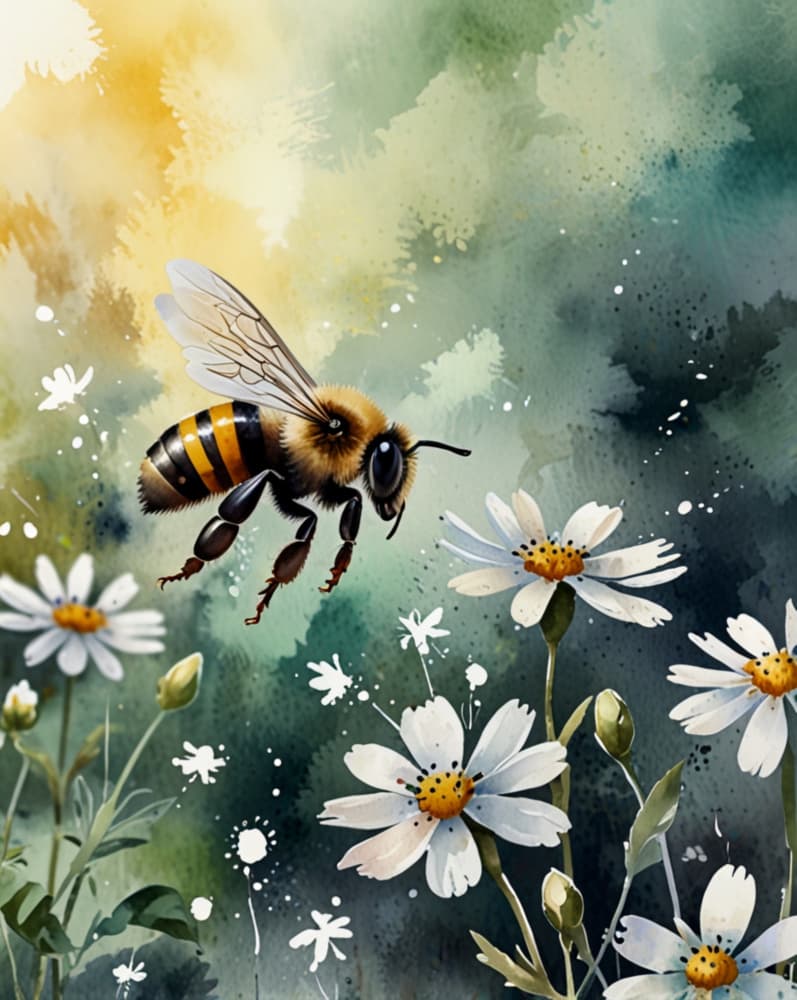 Bee Among Daisies by Anda Bieza — canvas wall art