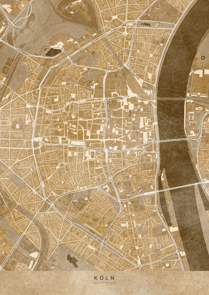 Vintage Cologne City Map by Rosana Laiz Blursbyai — canvas wall art