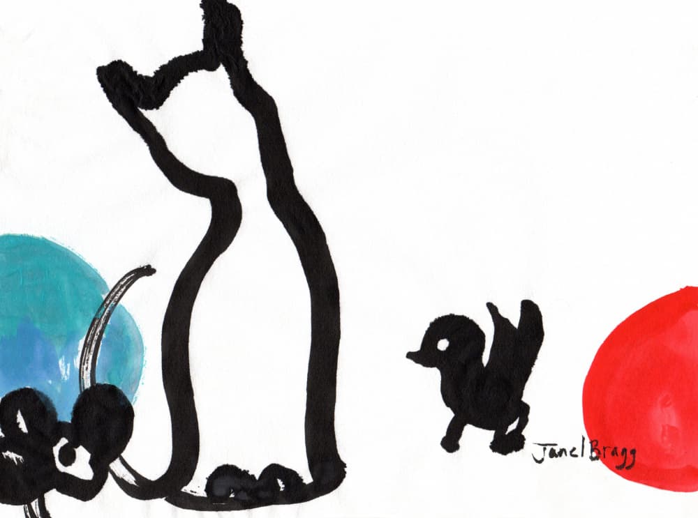 Playful Cat Mouse Bird by Janel Bragg — canvas wall art