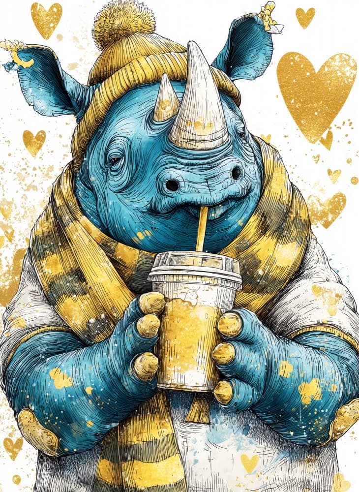 Cozy Blue Rhino by Justyna Jaszke — canvas wall art