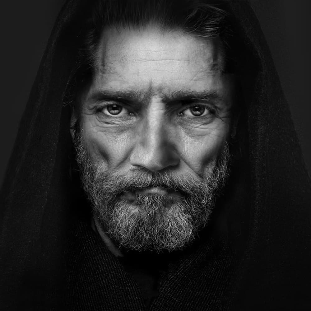 Hooded Man's Gaze by Moein Hasheminasab — canvas wall art