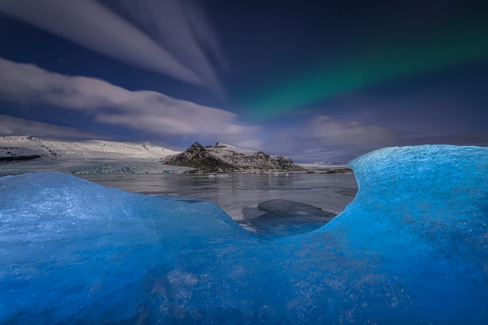 Northern Lights Blue Ice Lagoon by James Zhen Yu — canvas wall art