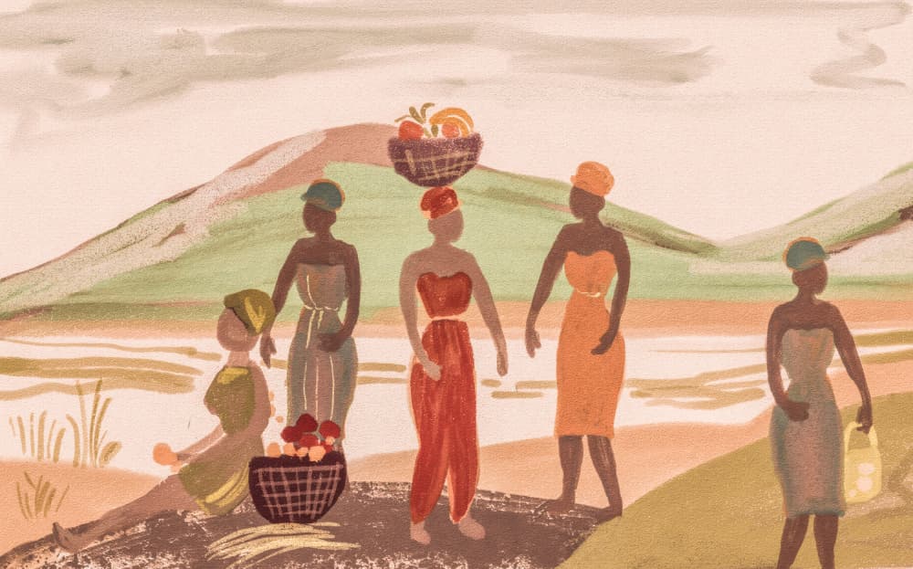 Riverside Fruit Sellers by Josie George — canvas wall art