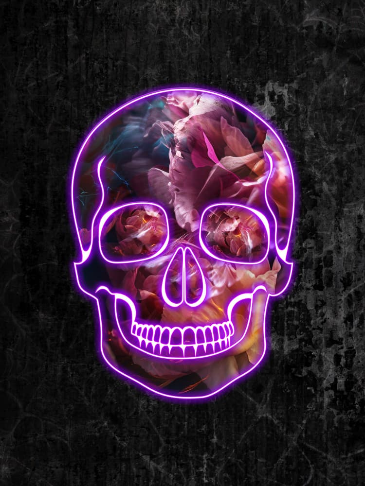 Neon Floral Skull by Sarah Manovski — canvas wall art