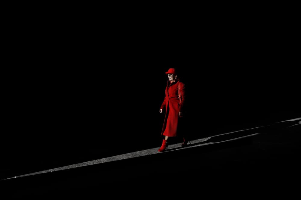 Red Coat Dark Street by Antonio Grambone — canvas wall art
