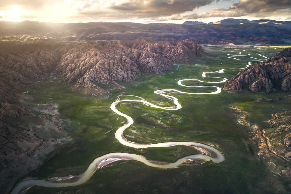Winding River Valley by TIANQI — canvas wall art