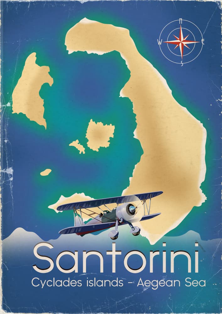 Santorini Travel Map by Nicholas — canvas wall art