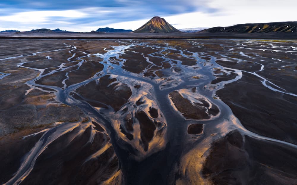 Braided River and Volcano by Songlin Xu — canvas wall art