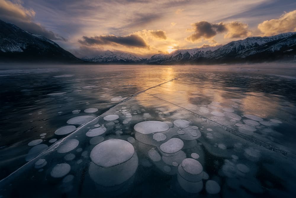 Ice Bubbles Golden Hour by Lydia Jacobs — canvas wall art