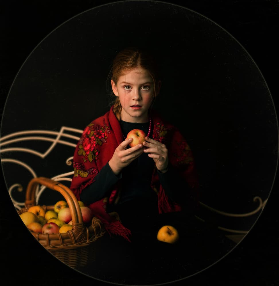 Quiet Girl Holding Apple by Svetlana Melik-Nubarova — canvas wall art