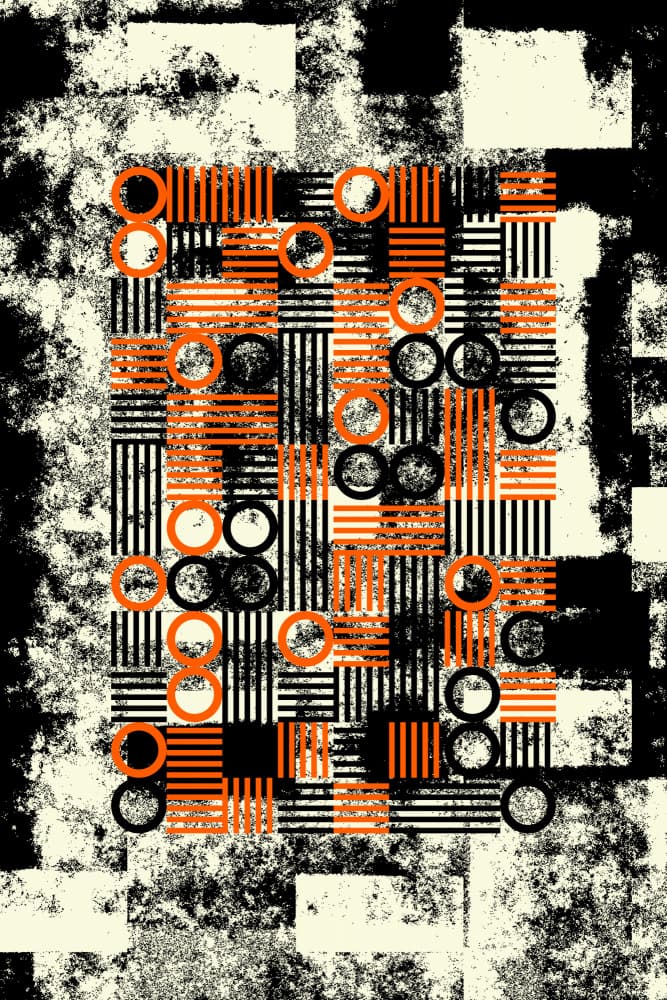 Orange Circles Black Grid by Petr Strnad — canvas wall art