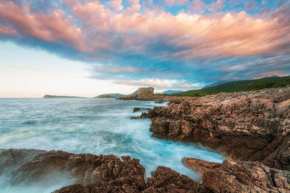 Sunset Coastal Tower by Radojica Jevric fotorax — canvas wall art