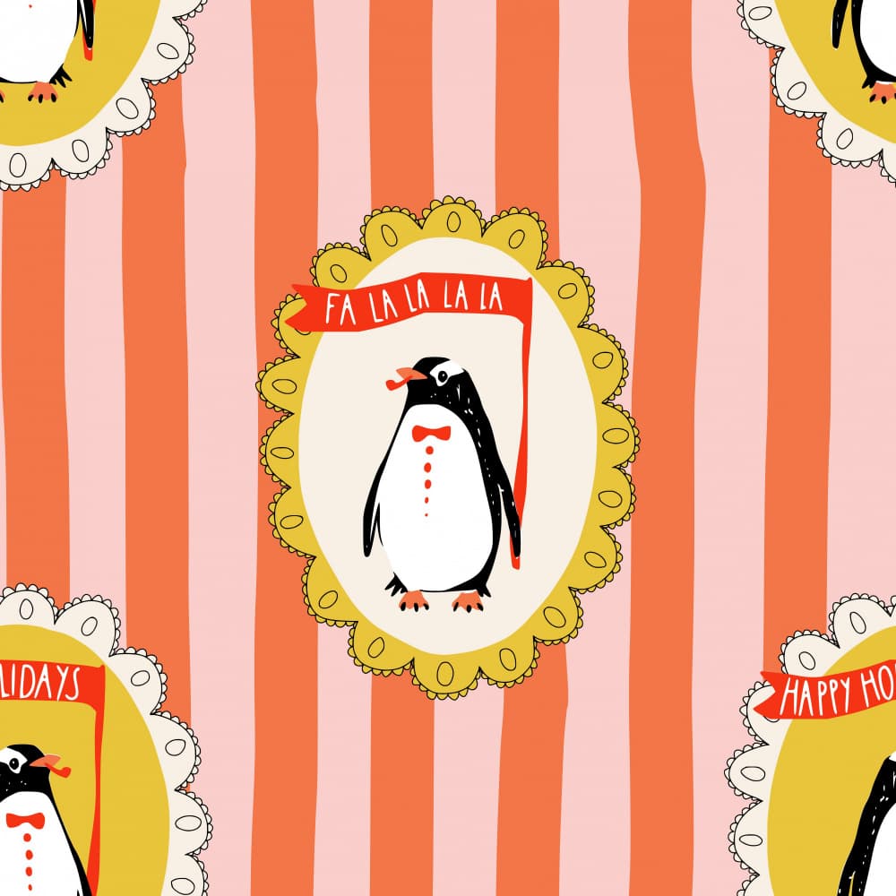 Holiday Penguin Stripes by Annick — canvas wall art