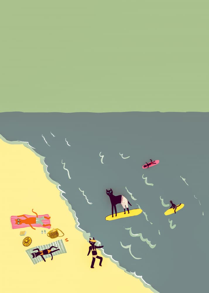 Surfing Cats Beach Day by Sharyn Bursic — canvas wall art