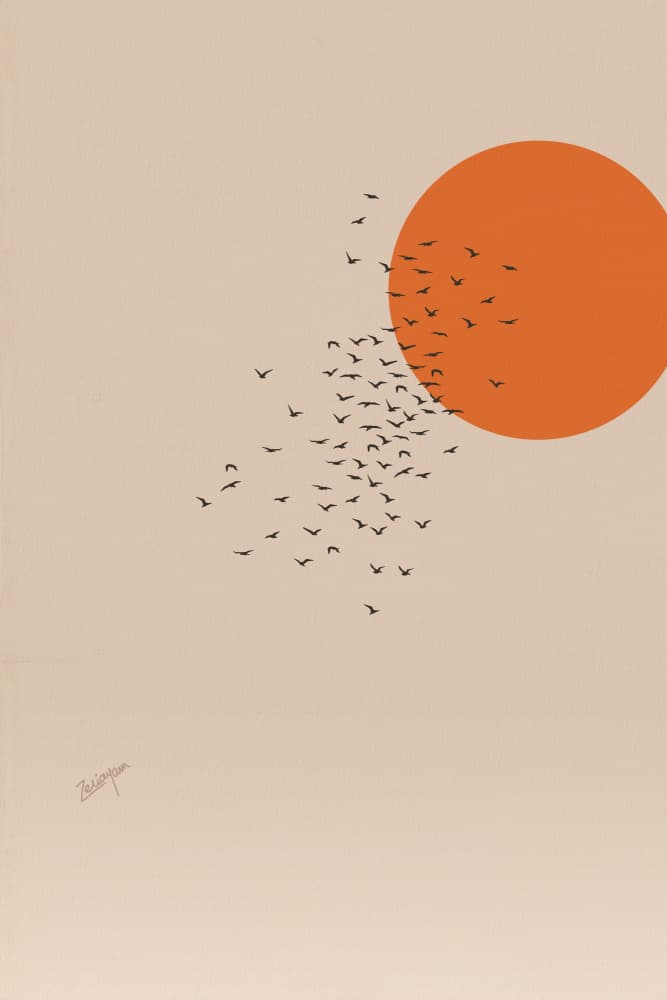 Orange Sun Bird Flight by zarish chaudhry — canvas wall art