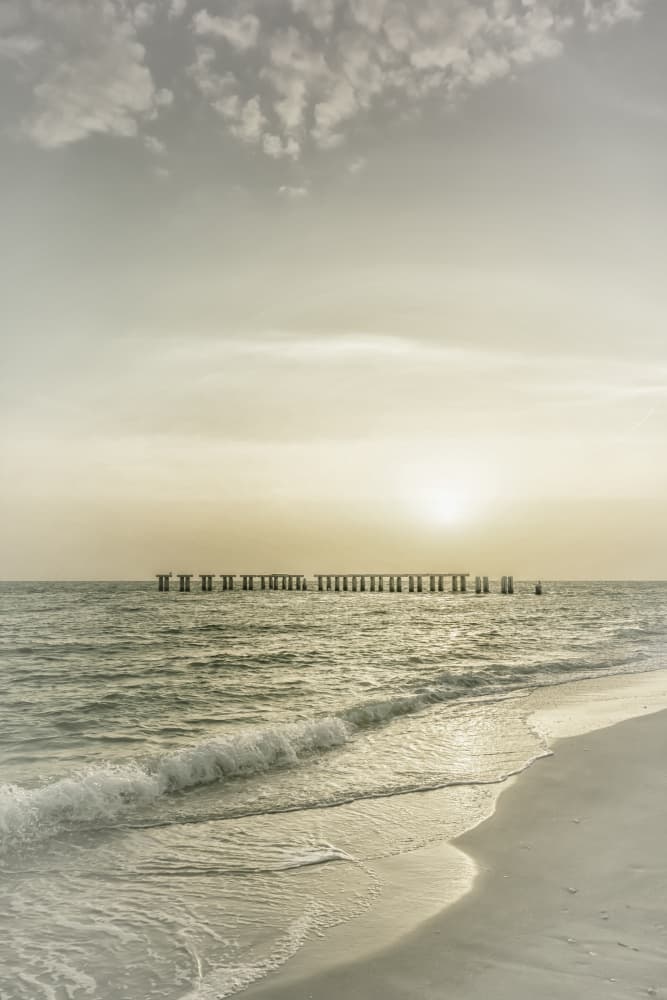 Old Pier Golden Hour by Melanie Viola — canvas wall art