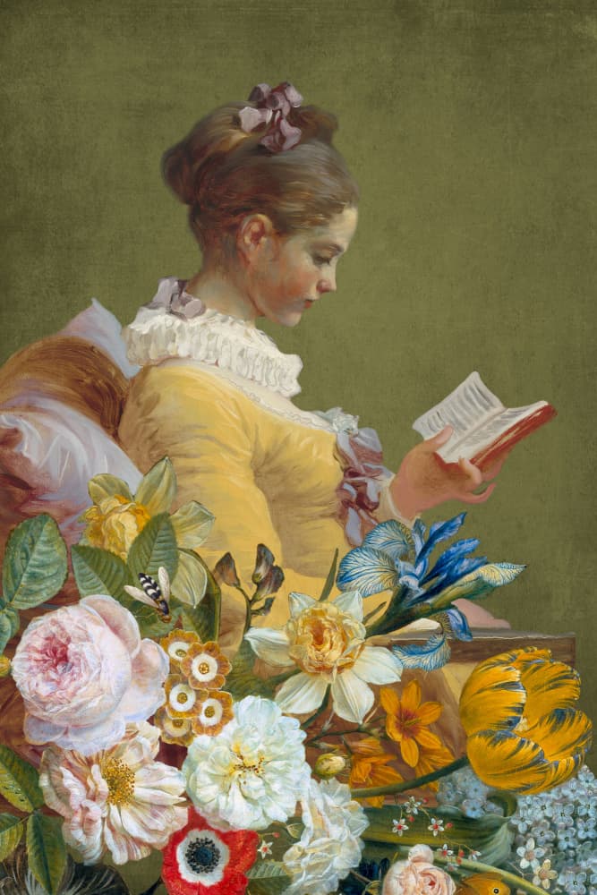 Quiet Reading Bloom by Marja van den Hurk — canvas wall art