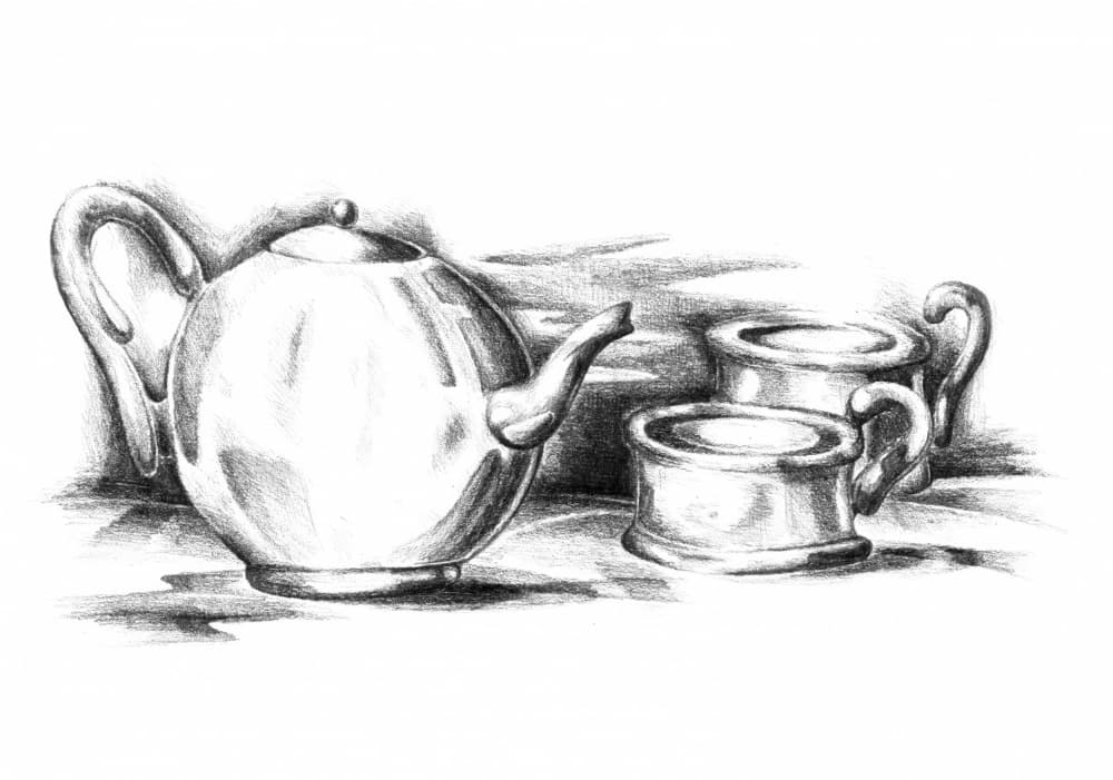 Elegant Tea Set Sketch by Kulik — canvas wall art