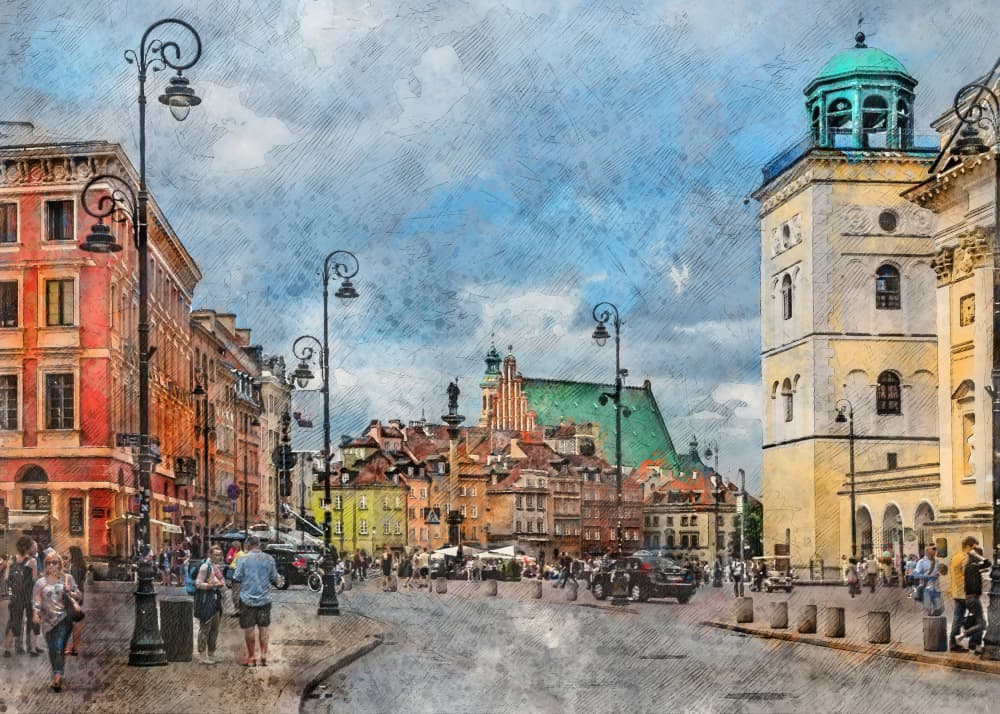 Warsaw Old Town Square by Justyna Jaszke — canvas wall art