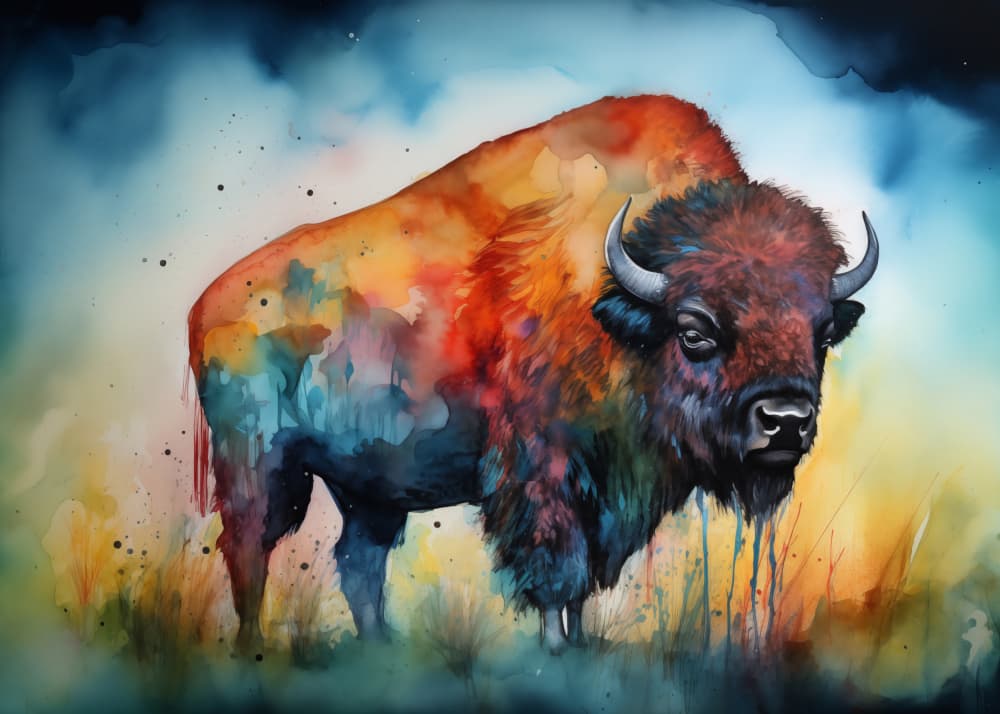 Majestic Watercolor Bison by Andreas Magnusson — canvas wall art