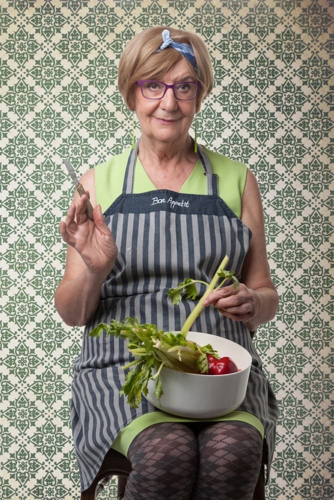 Happy Cooking Grandmother by Michelle Degryse — canvas wall art