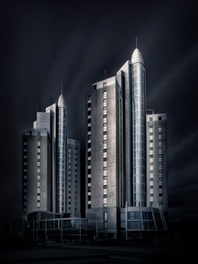 Imposing Urban Towers by Tommaso Pessotto — canvas wall art