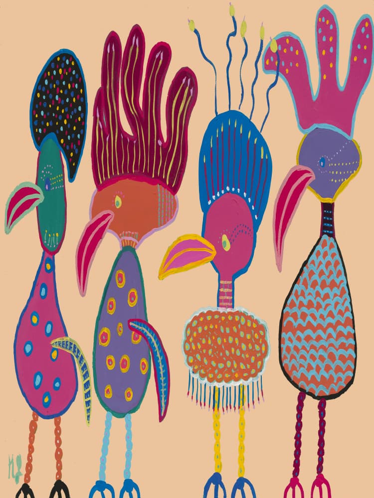 Colorful Whimsical Birds by Helen Joynson — canvas wall art