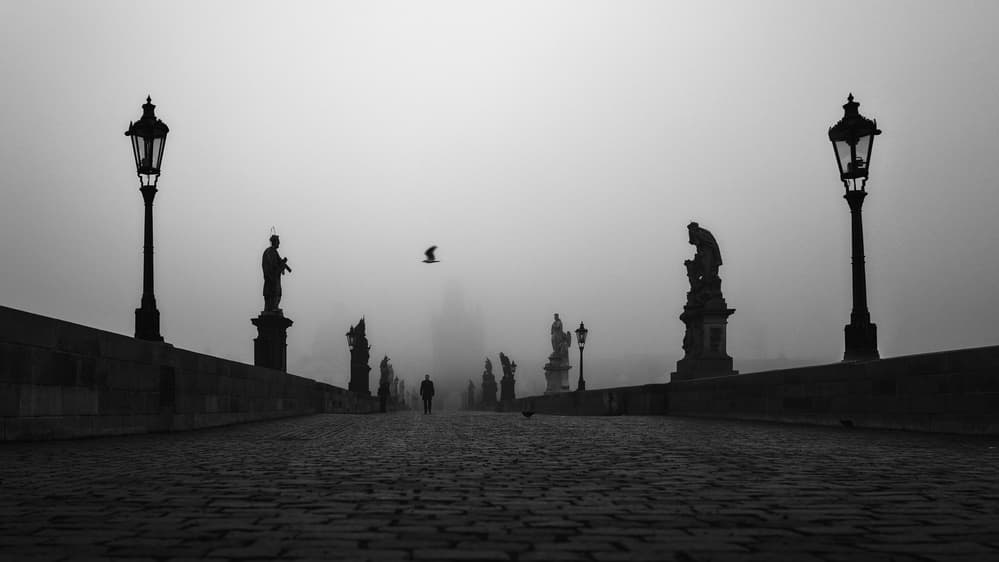Misty City Bridge by Martin Froyda — canvas wall art