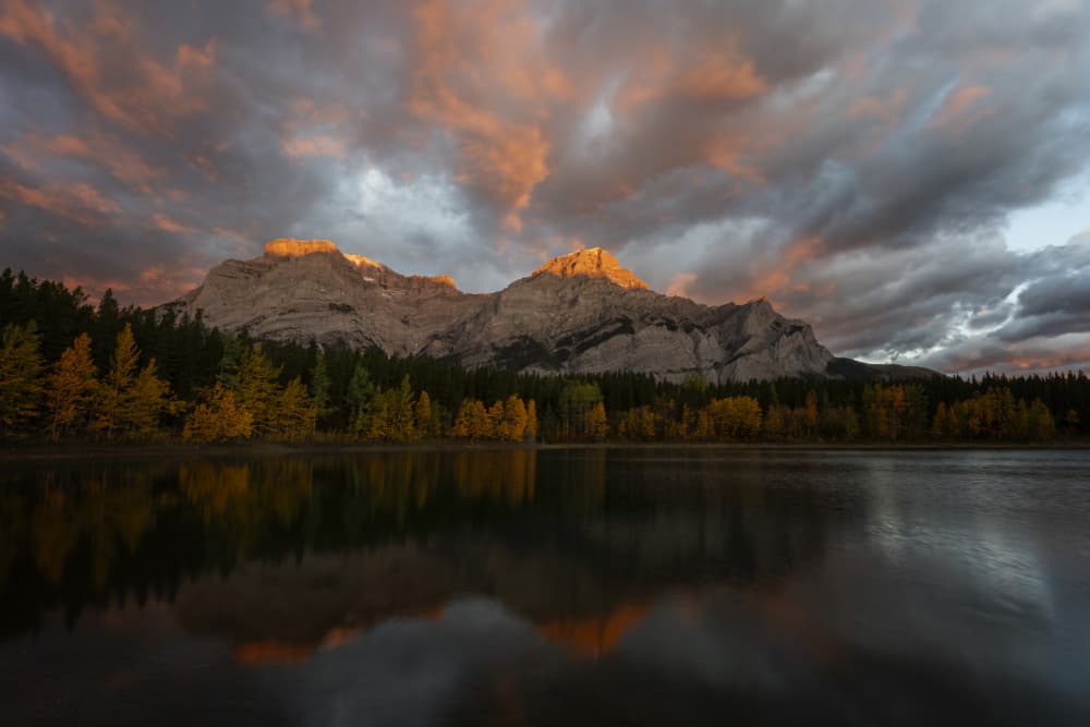 Golden Peaks Autumn Lake by Linda Lu — canvas wall art