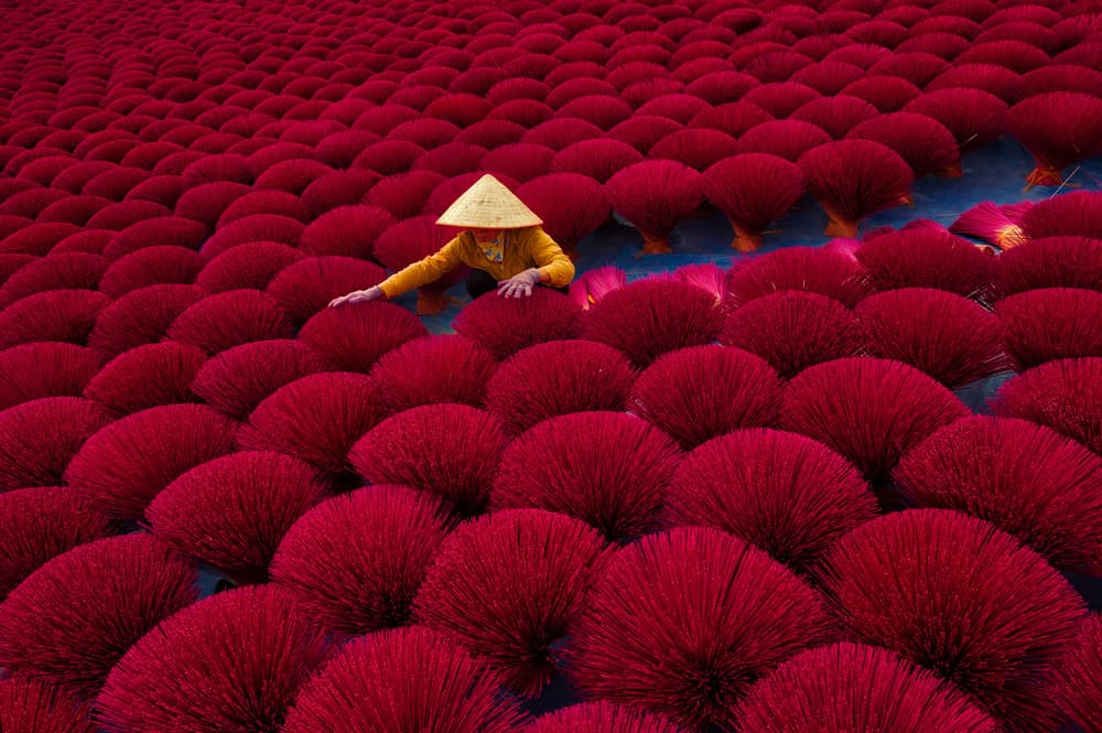 Red Incense Vietnam by Azim Khan Ronnie — canvas wall art