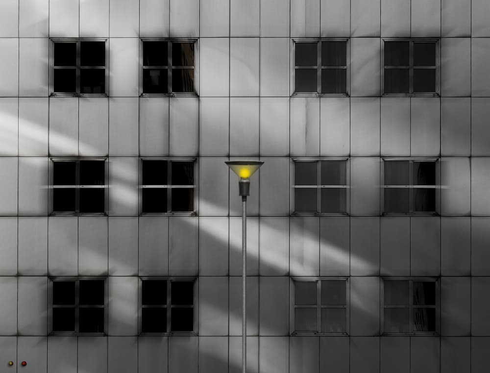 Street Lamp Sunlight Facade by Wim Schuurmans — canvas wall art