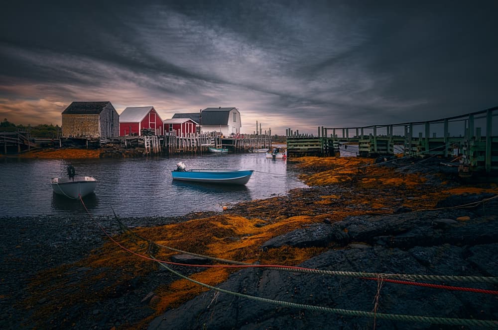 Moody Coastal Village by Ben.C.L — canvas wall art
