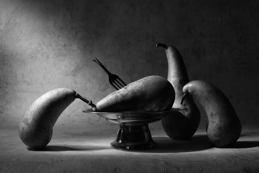 Monochrome Pears Still Life by Victoria Glinka — canvas wall art