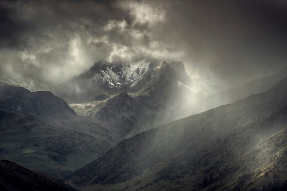 Dramatic Misty Mountain Peaks by TONY GORAN — canvas wall art