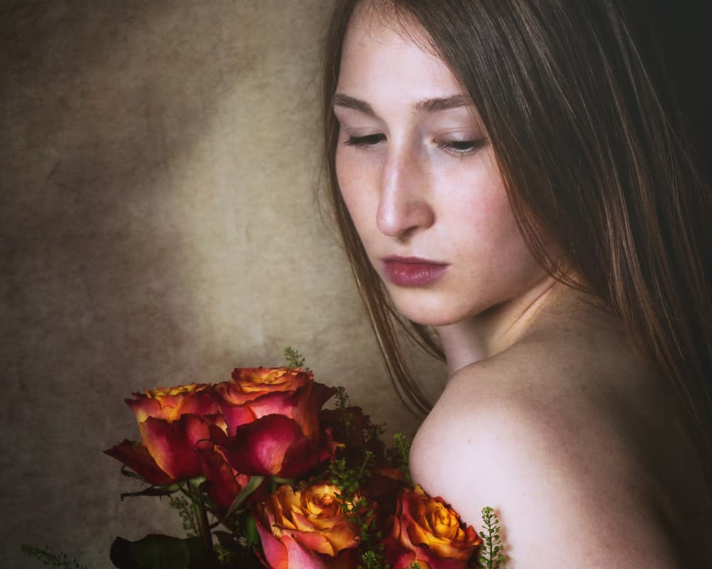Pensive Woman with Roses by Christian Kurz — canvas wall art