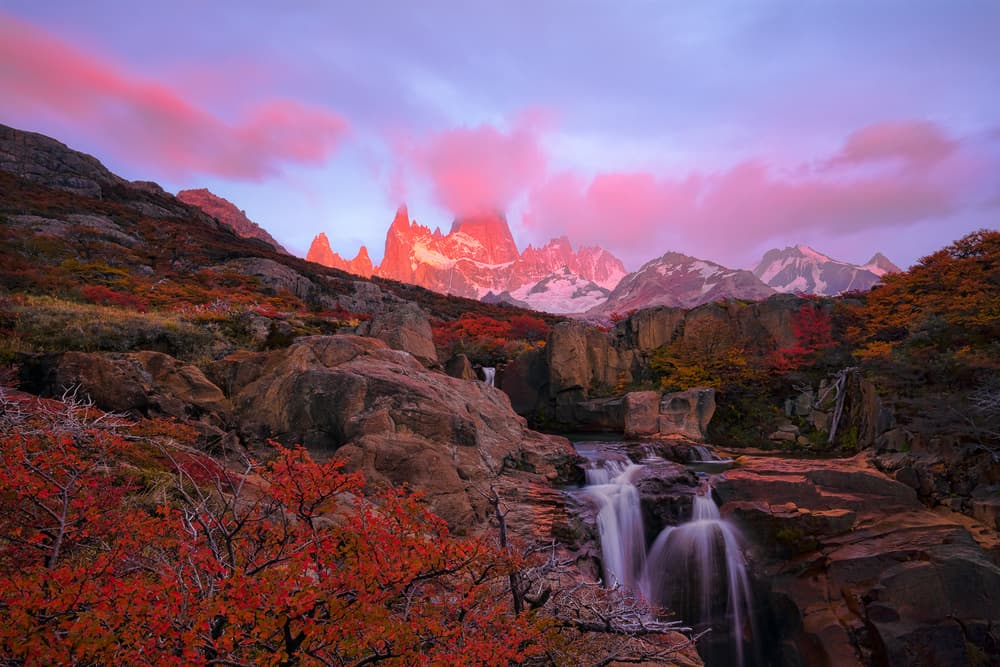Pink Peaks Waterfall by John Fan — canvas wall art