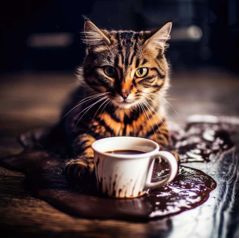 Mischievous Cat Coffee Spill by Justyna Jaszke — canvas wall art
