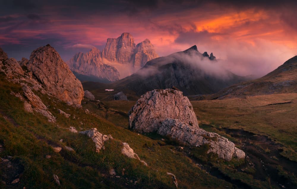 Alpenglow Mountain Peaks by Karol Nienartowicz — canvas wall art